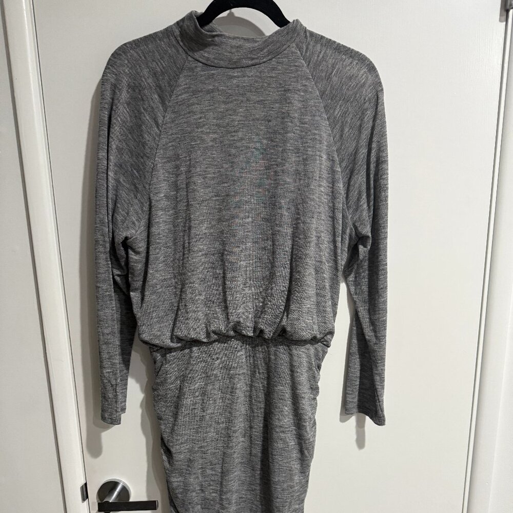 Express Heather Gray Mock Turtleneck Long Sleeve Ruched Knit Dress Size